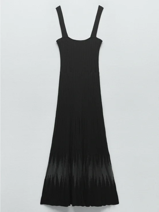 Zara PLEATED SQUARE-NECK MAXI DRESS. Black. Size S. New with Tags. - Picture 6 of 8